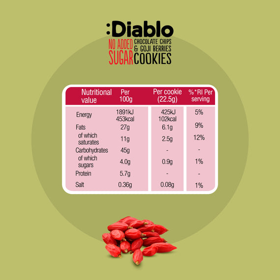 No Added Sugar Chocolate Chip & Goji Berry Cookies (135g)